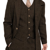 Muški Kostim od Tri Delova sa Šablonom Čevrona i Oštrim Reverom