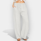 Malika | Lagane lanene pantalone sa prozračnim linijama